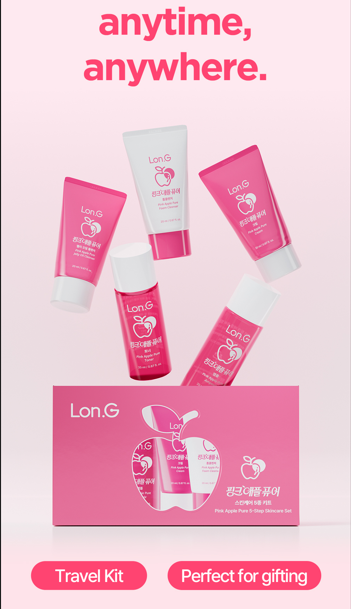 LON.G Pink Apple Pure 5-Step Skincare Travel Set